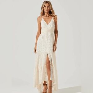 ASTR The Label Frolic Cutout Front Slit Maxi Dress in cream